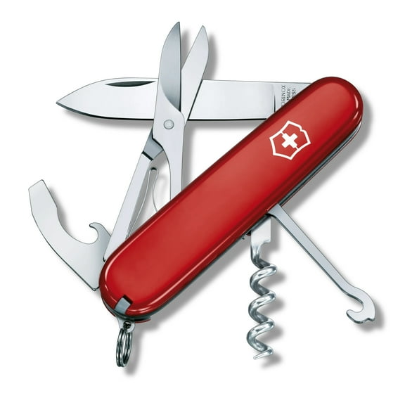 Victorinox Compact Swiss Army Knife 15 Function Swiss Made Pocket Knife With Large Blade, Scissors and Ballpoint Pen - Red
