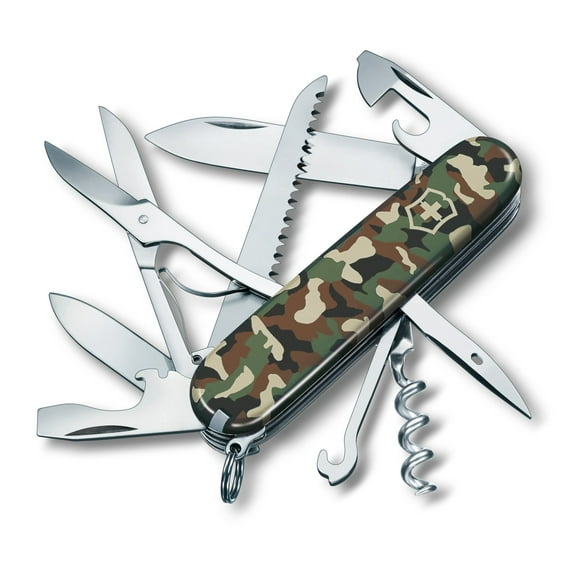 Victorinox Huntsman Swiss Army Knife, 15 Functions, Swiss Made Pocket Knife with Large Blade, Screwdriver, Scissors and Wood Saw - Camouflage