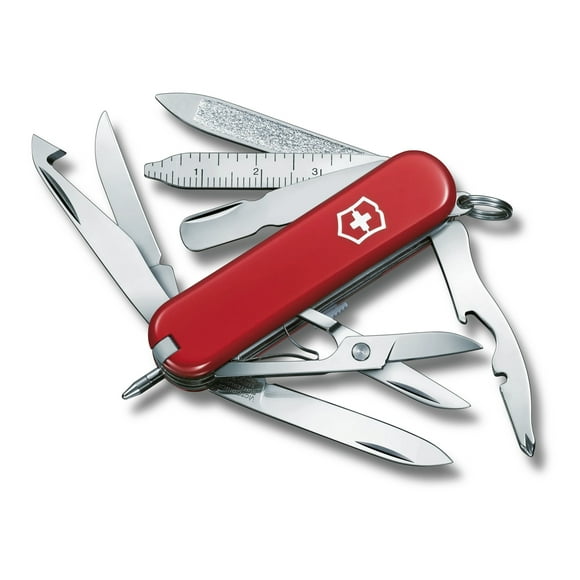 Victorinox Mini Champ Swiss Army Knife 18 Function Swiss Made Pocket Knife With Small Blade, Letter Opener and Magnetic Screwdriver - Red