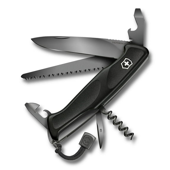 Victorinox Ranger 55 Swiss Army Knife 13 Function Swiss Made Pocket Knife With Large Blade, Wood Saw and Wire Stripper - Black