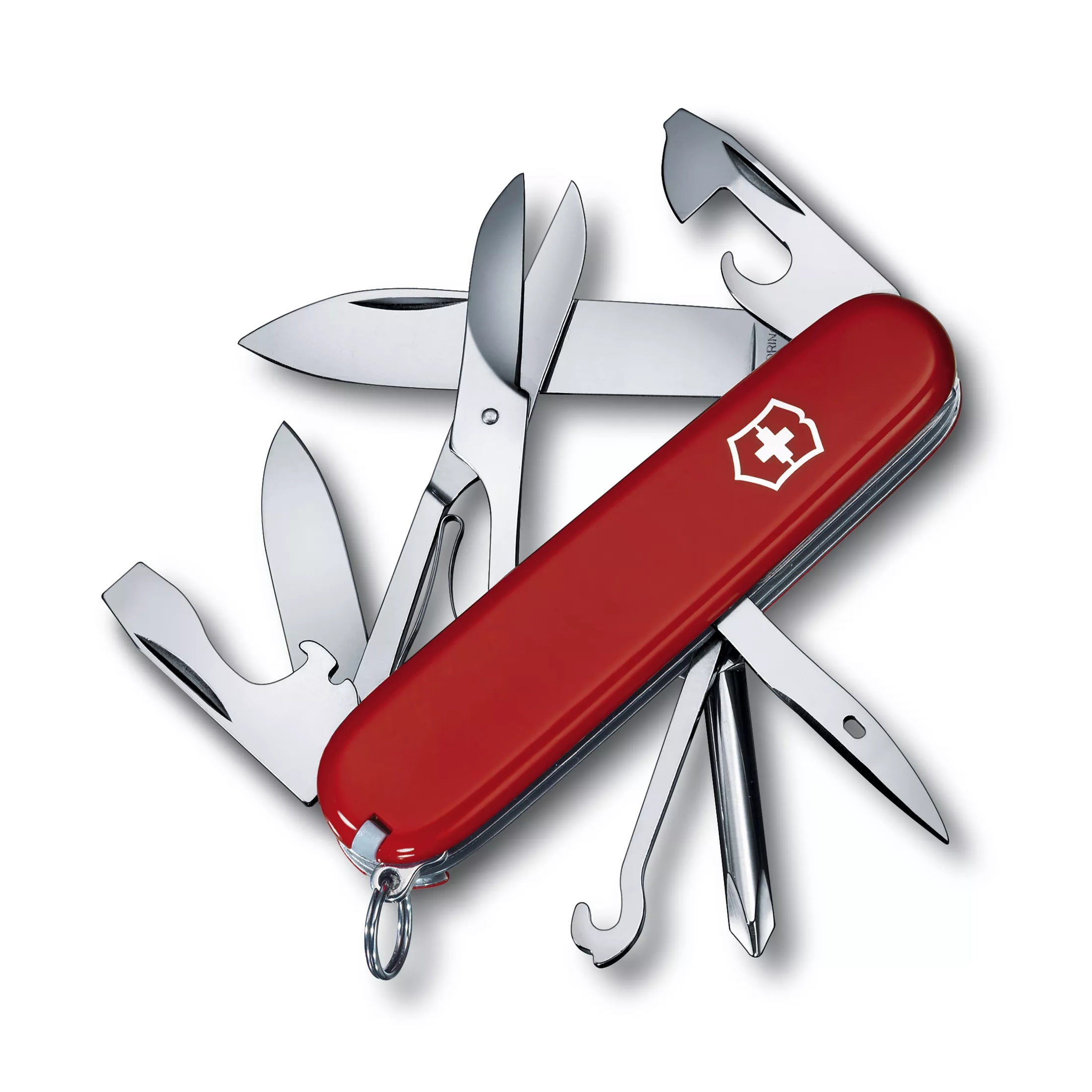Victorinox Super Tinker Swiss Army Knife, 14 Function Swiss Made Pocket Knife with 2 Blades, Scissors, and Philips Screwdriver - Red, Blister