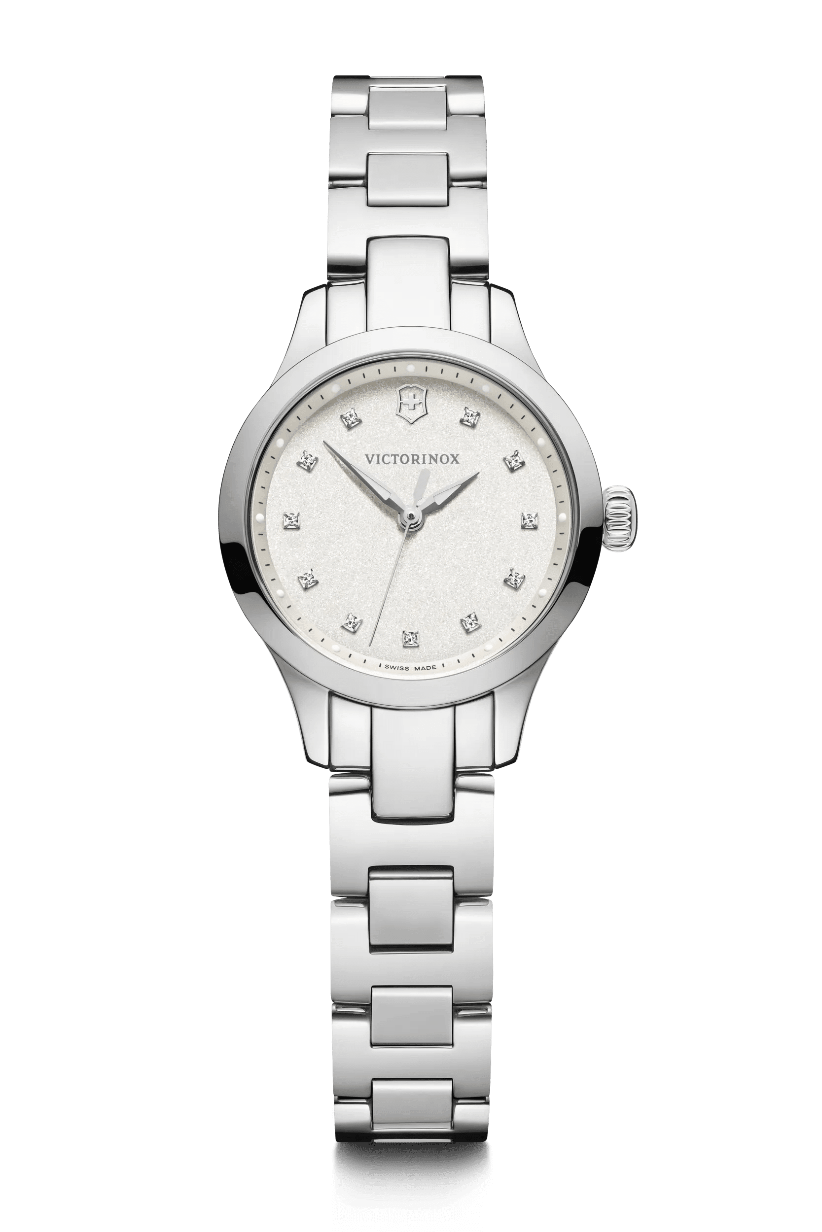 Victorinox Swiss Army Womens Watch 32mm Silver Tone Date New Battery 7.25\