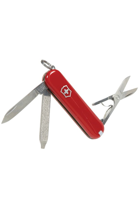 Classic SD Swiss Army Knife, Compact, 7 Functions, Swiss Made Pocket Knife with Small Blade, Screwdriver and Key Ring - Style Icon (Red)