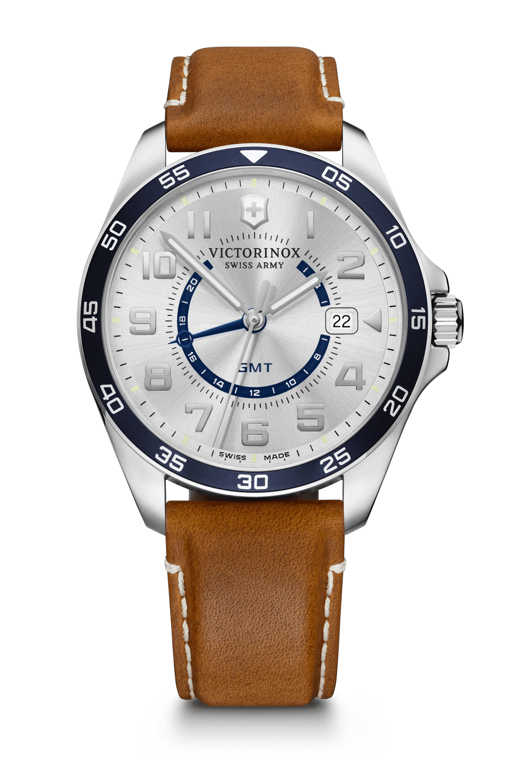 Victorinox Swiss Army Fieldforce GMT Classic Quartz Silver Dial Brown Leather Strap Men's Watch 241931