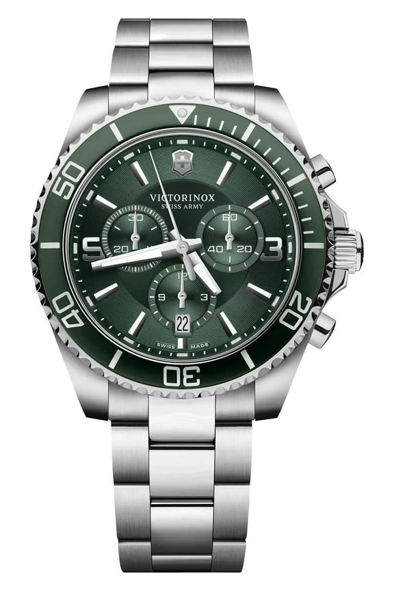 Swiss Army Maverick Chronograph Stainless Steel Green Dial Date Quartz Mens Watch 241946