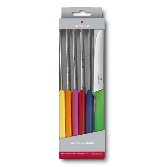 Victorinox Swiss Classic 6 Piece Utility Knife Set Wavy Edge Round Tip - Multicolor
