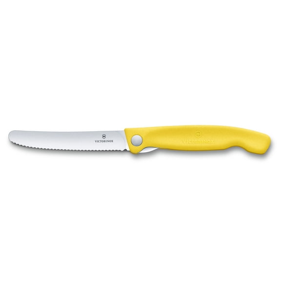 Victorinox Swiss Classic Foldable Utility Knife 4.3 Inch Wavy Edge Round Tip - Yellow
