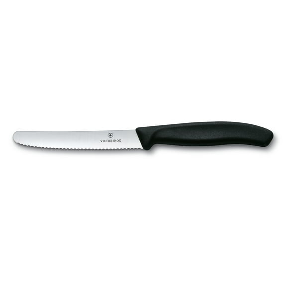 Victorinox Swiss Classic Utility Knife 4.3 Inch Wavy Edge Round Tip - Black