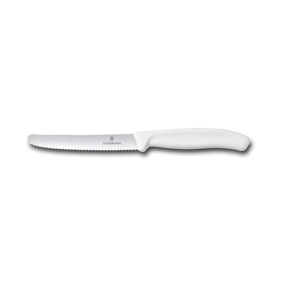 Victorinox Swiss Classic Utility Knife 4.3 Inch Wavy Edge Round Tip - White
