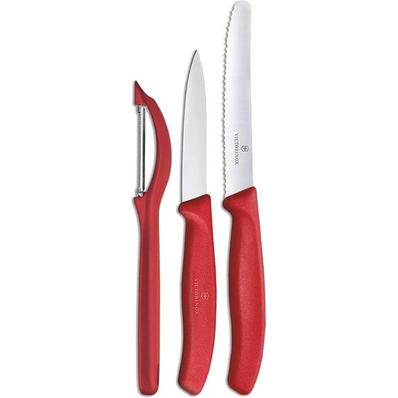 Victorinox Swiss Classic, paring knife set with peeler, 3pcs, red