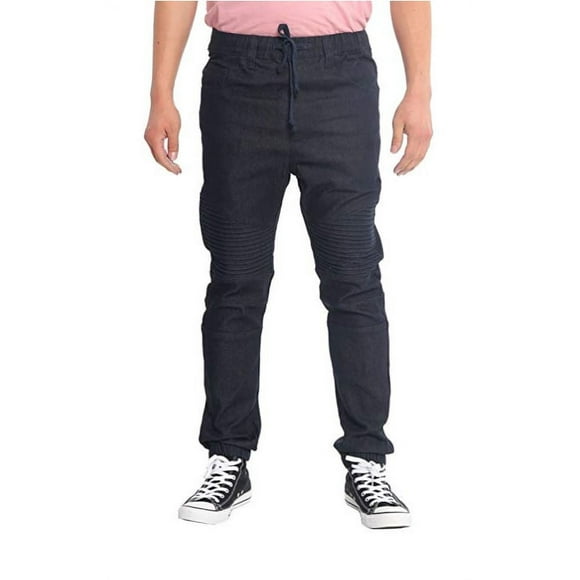 Victorious Biker Raw Denim Jogger Pants, Raw Denim Indigo, Large