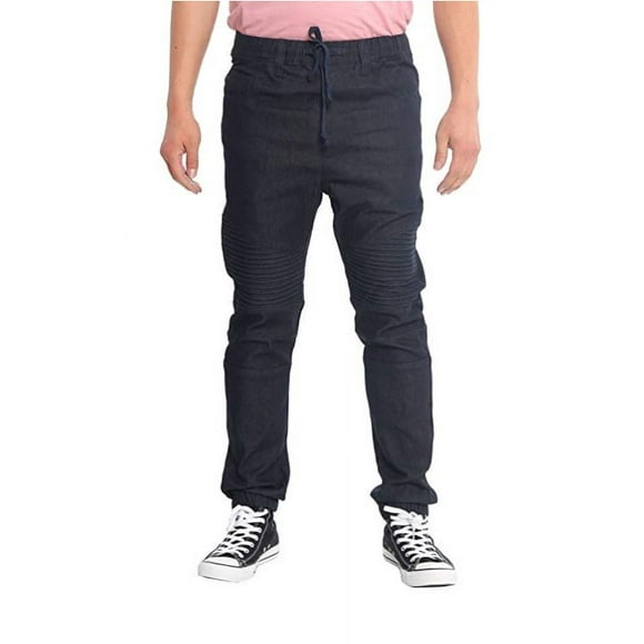 Victorious Biker Raw Denim Jogger Pants, Raw Denim Indigo, Small