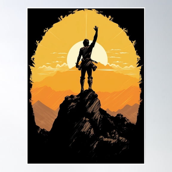 Victorious Conqueror On Mountain Poster Wall Art, Modern Wall Decor, 8x12 UNFRAMED