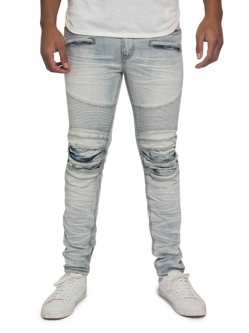 【I AM MARI】Chelon Biker Denim Cutting Pants Victorious Men's Artisanal Crease Moto Biker Jeans - Cloud