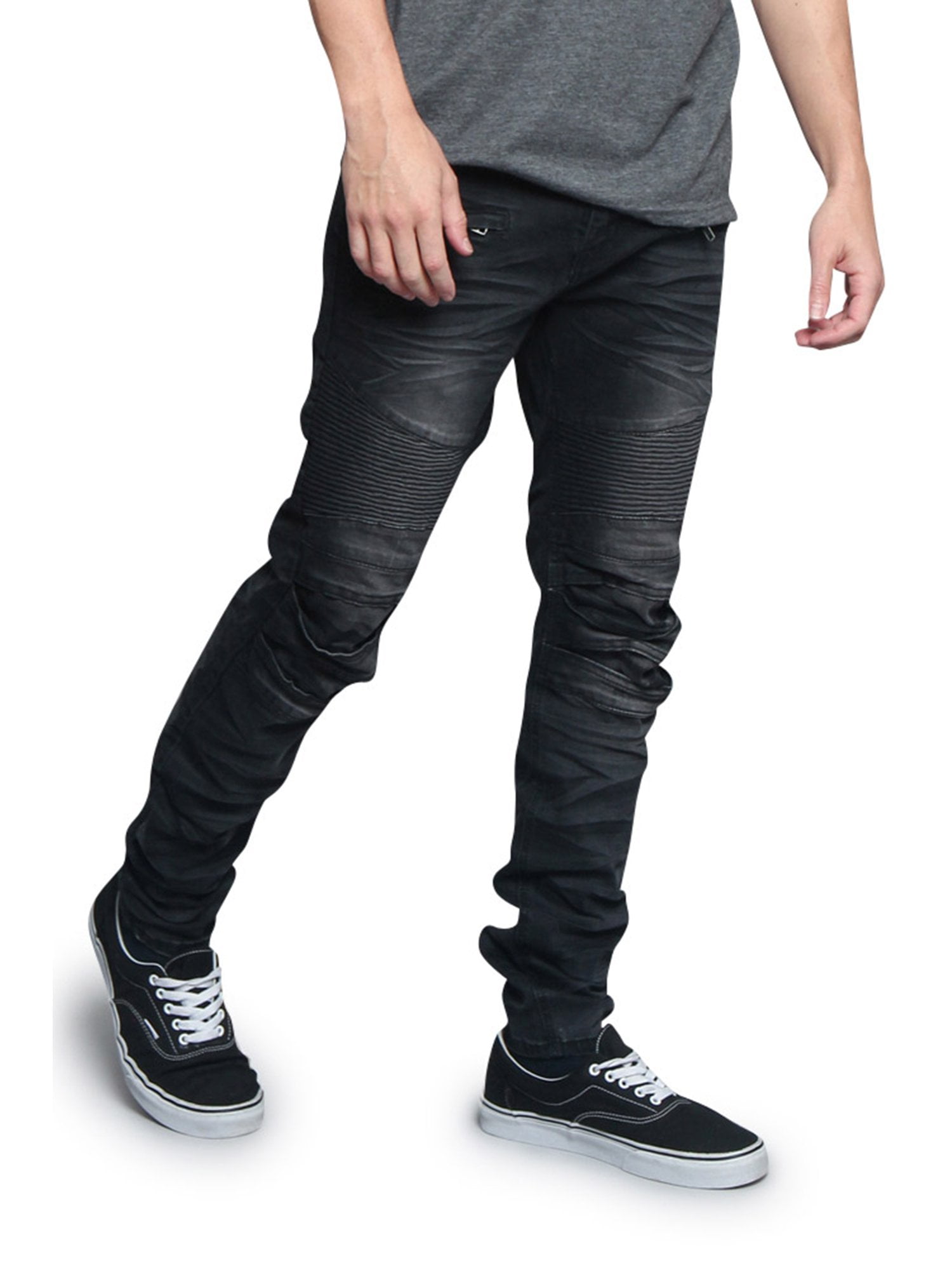 Victorious Men's Artisanal Crease Moto Biker Jeans, Up to 44 Victorious Men's Artisanal Crease Moto Biker Jeans, Up to 44