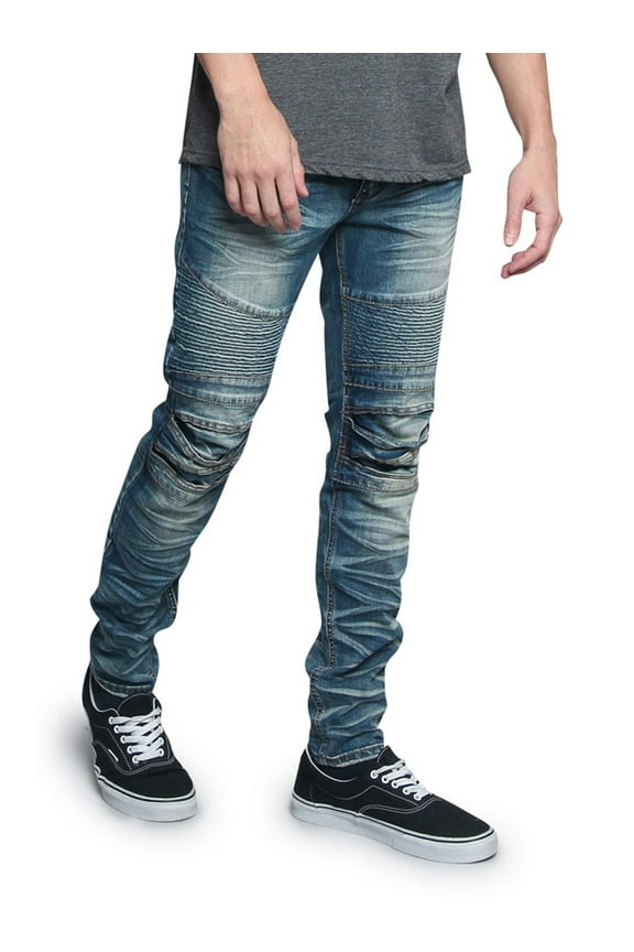 Victorious Men's Artisanal Crease Moto Biker Jeans, Up to 44 W