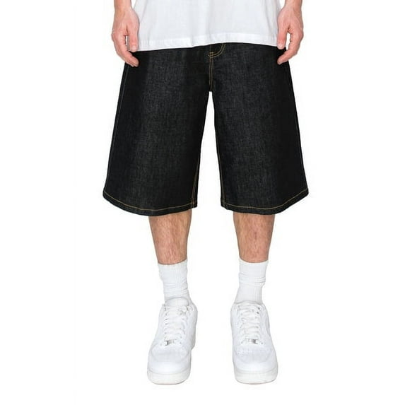 Victorious Men's Baggy Fit Raw Denim Shorts DS2098 - Black - 42