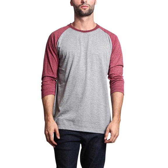 Victorious Men's Baseball T-Shirt TS900 - GREY/BURGUNDY - Small