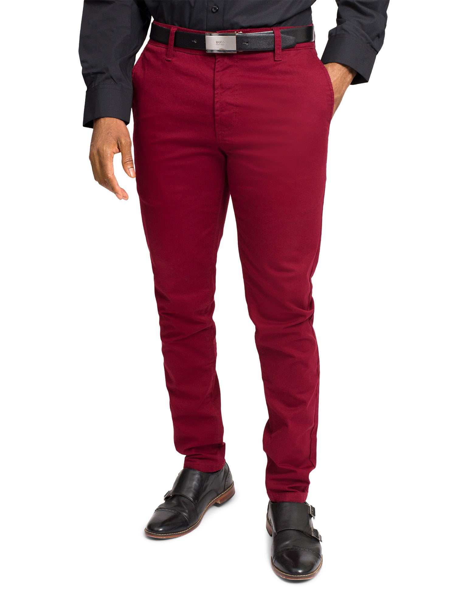 Victorious Men's Basic Casual Slim Fit Stretch Chino Pants DL1250 Burgundy 38/30