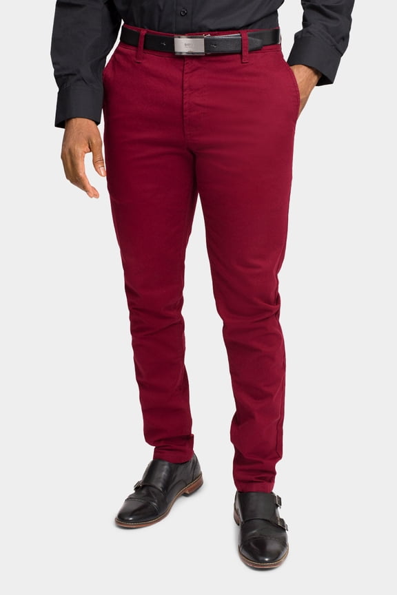 Men's Basic Casual Slim Fit Stretch Chino Pants DL1250 - Burgundy - 42/30