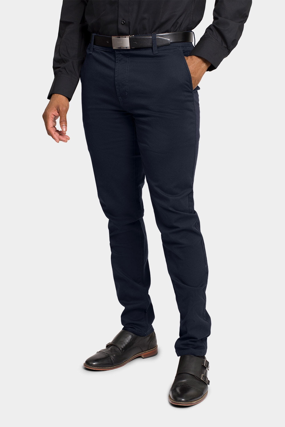 Boltini Italy Men's Flat Front Slim Fit Slacks Trousers Dress Pants (Navy,  34x30) 