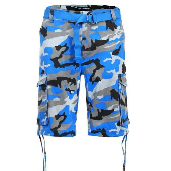 Victorious Men's Belted Twill Camo Cargo Short DS2065 - Blue - 32