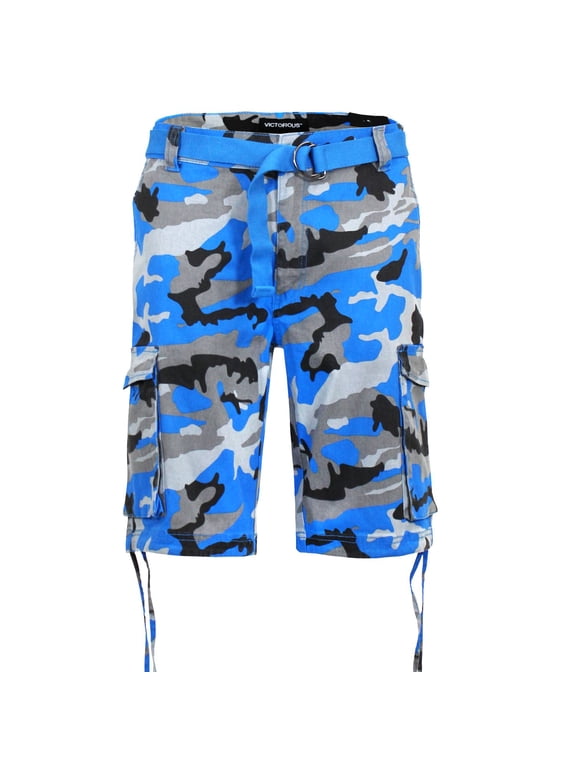 Victorious Men's Belted Twill Camo Cargo Short DS2065 - Blue - 44