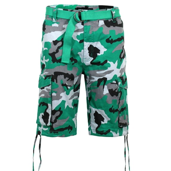 Victorious Men's Belted Twill Camo Cargo Short DS2065 - Green - 38