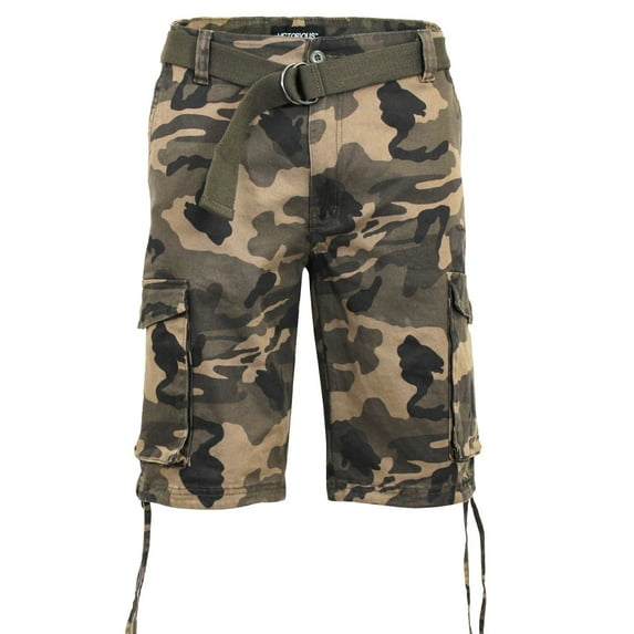 Victorious Men's Belted Twill Camo Cargo Short DS2065 - Olive - 36