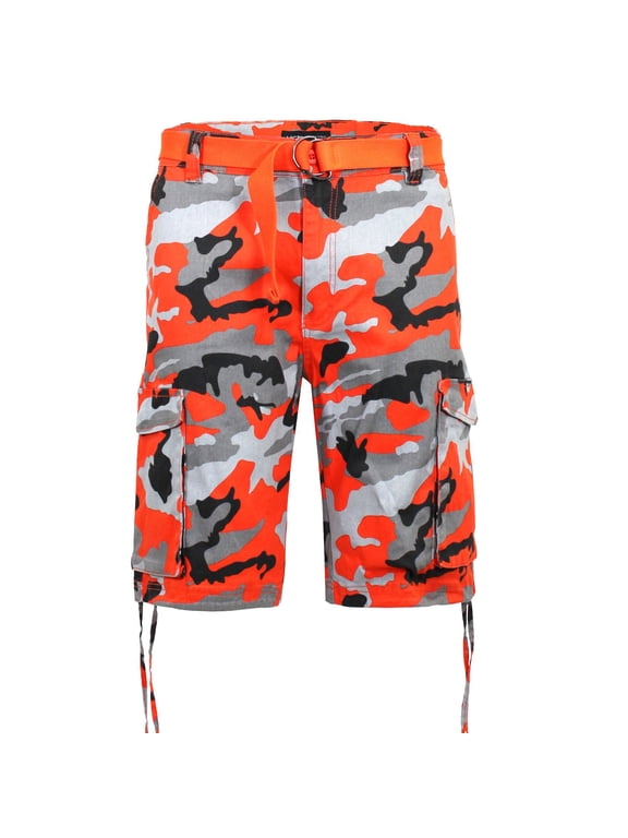 Victorious Men's Belted Twill Camo Cargo Short DS2065 - Orange - 28
