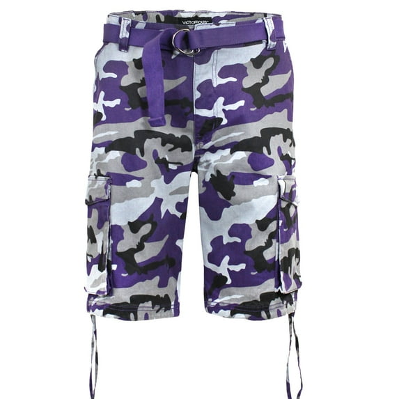 Victorious Men's Belted Twill Camo Cargo Short DS2065 - Purple - 30