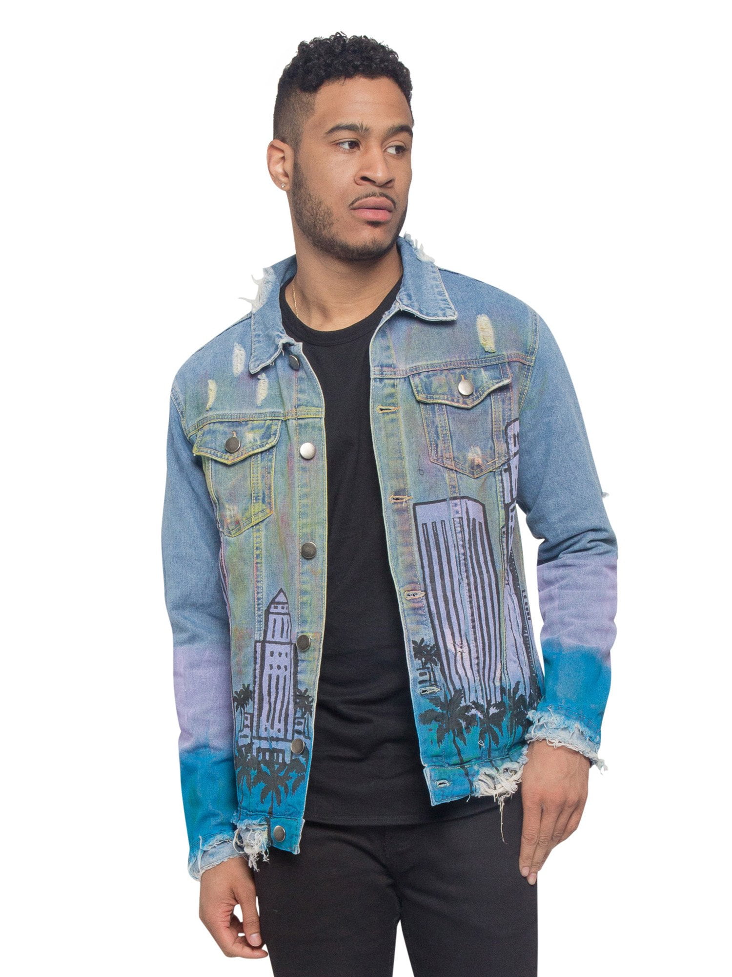 Victorious Men's Casual Distressed Airbrush City Denim Jean Victorious Men's Casual Distressed Airbrush City Denim Jean