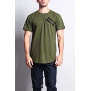 Victorious Men's Chest Double Zipper Fishtail Long Length Curved Hem T-Shirt TS635 - OLV -LRG