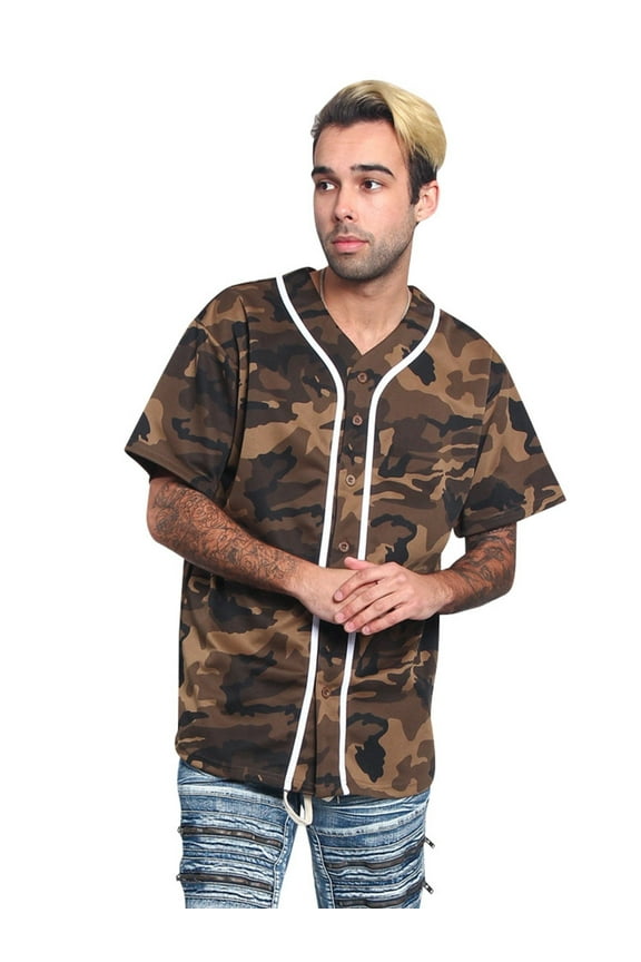 Victorious Men's Classic Baseball Jersey with Trim BJ42 - OLIVE CAMO - Large