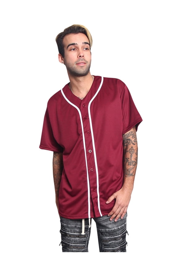 Victorious Men's Classic Baseball Jersey with Trim BJ42 - BURGUNDY - 3X-Large