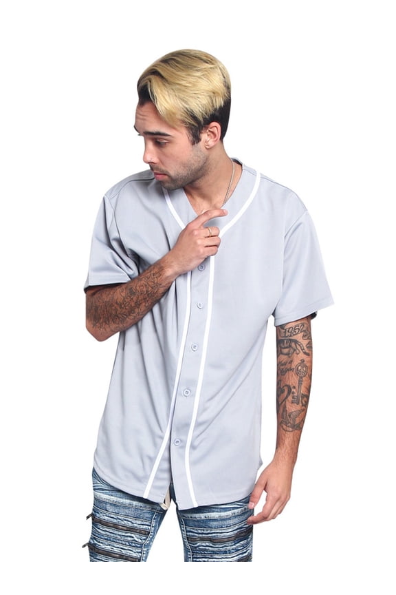 Victorious Men's Classic Button Down Baseball Jersey Shirt BJ42 - GREY - Medium