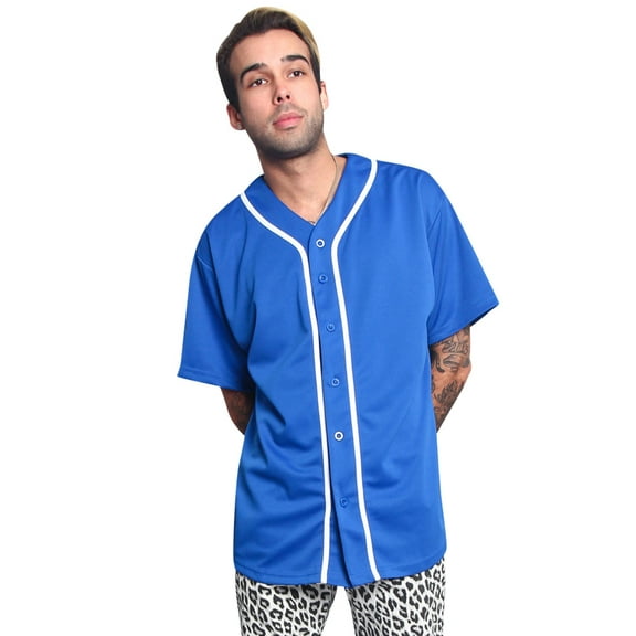 Victorious Men's Classic Button Down Baseball Jersey Shirt BJ42 - ROYAL BLUE - Small