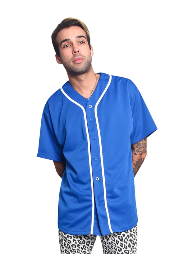 Victorious Men's Classic Button Down Baseball Jersey Shirt BJ42 - ROYAL BLUE - Small