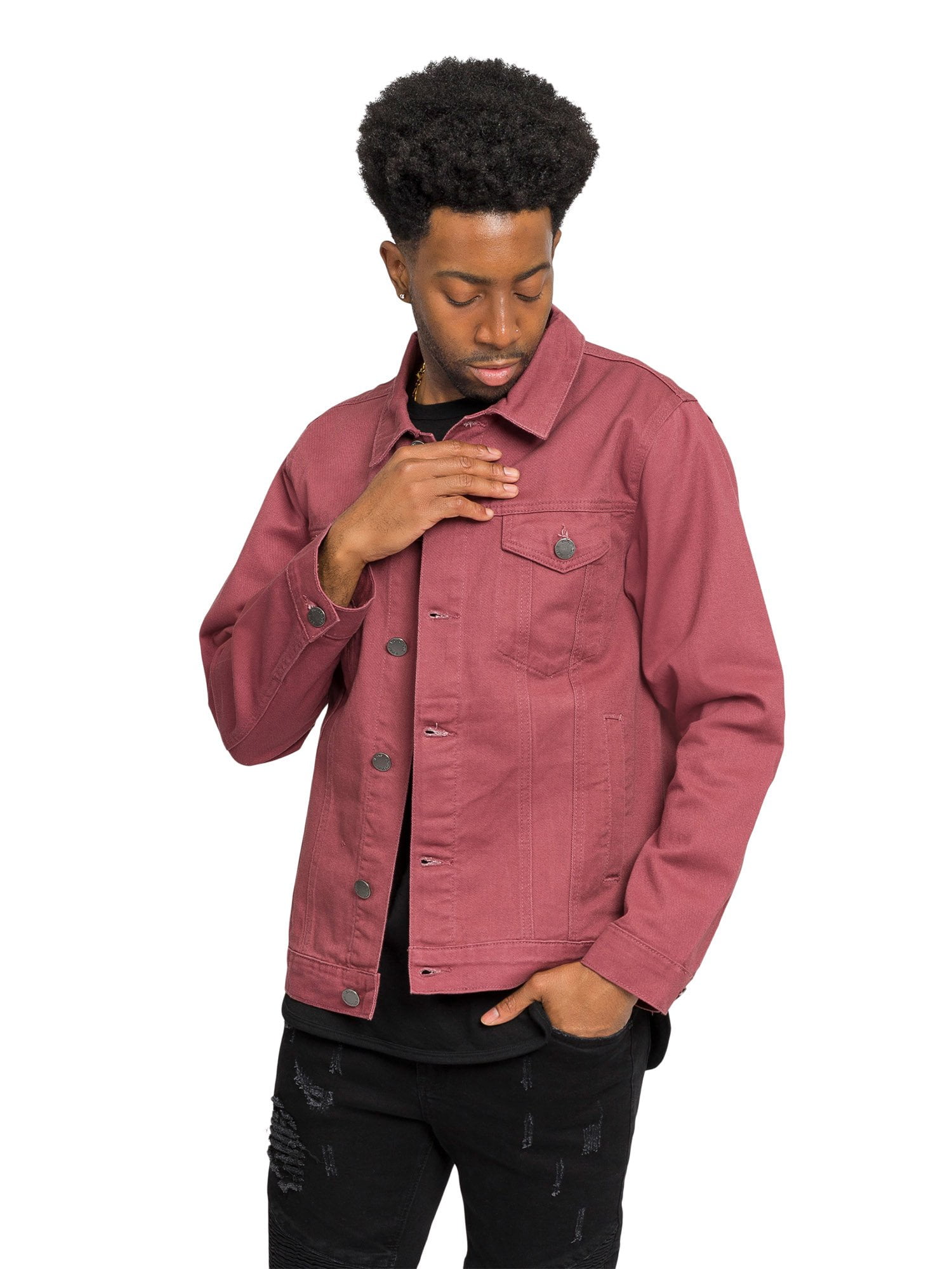 Victorious Men's Classic Colored Denim Jean Jacket DK190 - Brick