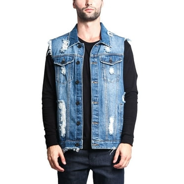Victorious Men's Classic Distressed Biker Denim Jean Vest DK101 - Indigo - 3X-Large