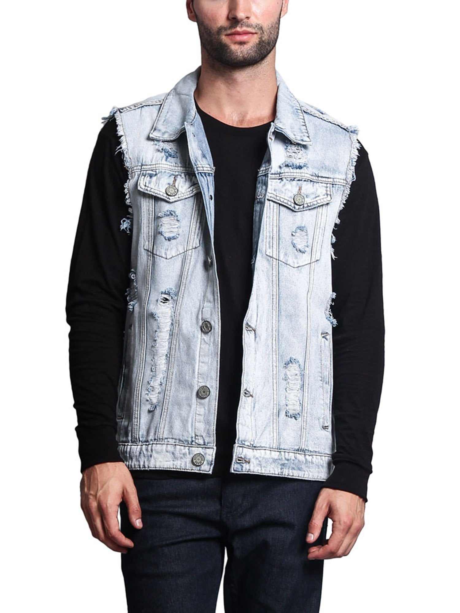 Victorious Men s Classic Distressed Biker Denim Jean Vest DK101 Classic Black X Large Walmart