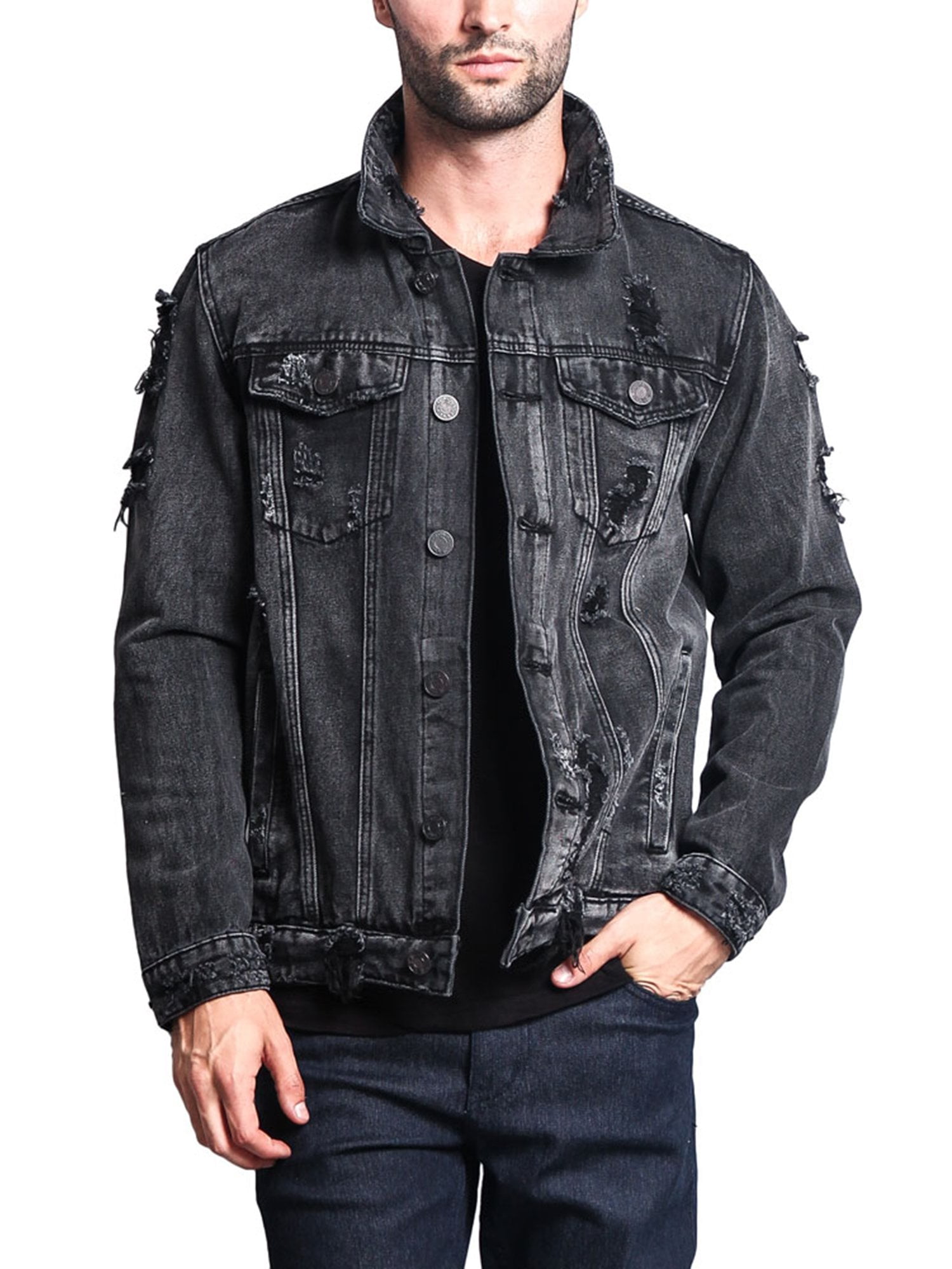 【SATIIIZ】Phelan Dying Truecker Jacket Victorious Men's Hoodie Layered Distressed Denim Jacket with
