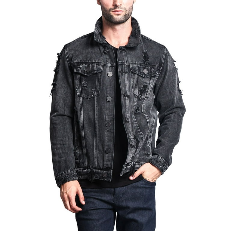Victorious Men's Classic Distressed Denim Trucker Jean Victorious Men's Classic Distressed Denim Trucker Jean