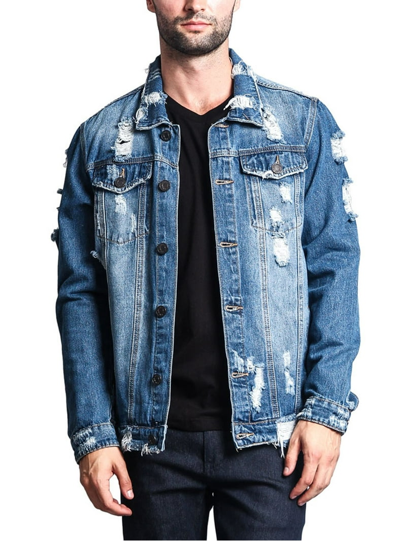 Victorious Men's Classic Distressed Denim Trucker Jean Jacket