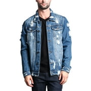 Victorious Mens Classic Distressed Denim Trucker Jean Jacket DK100 - Indigo - Medium