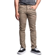 Victorious Men's Coated Slim Fit Moto Pants Biker Jeans - Khaki - 32/32