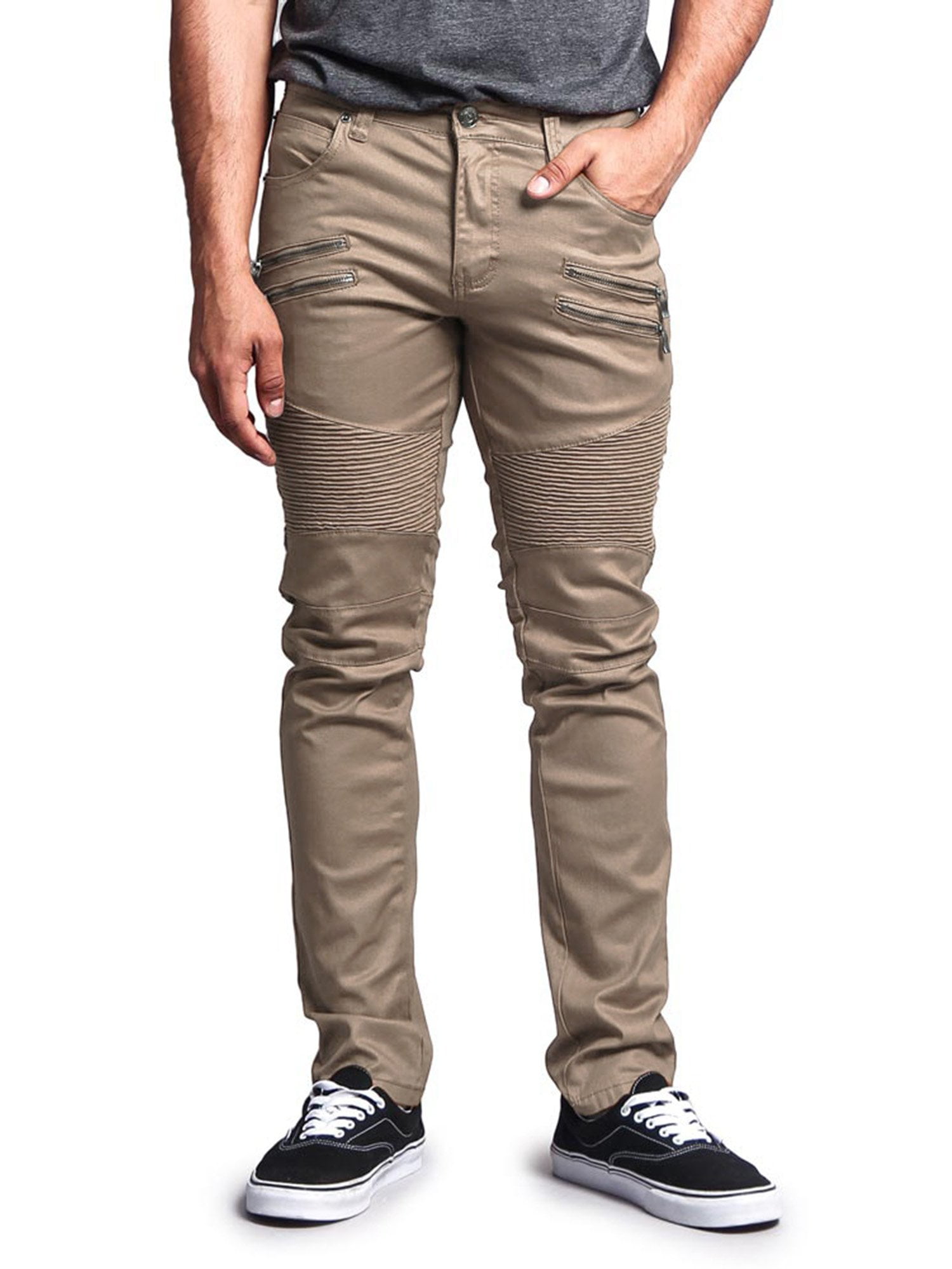 Victorious Men s Coated Slim Fit Moto Pants Biker Jeans Khaki 38 30 Walmart