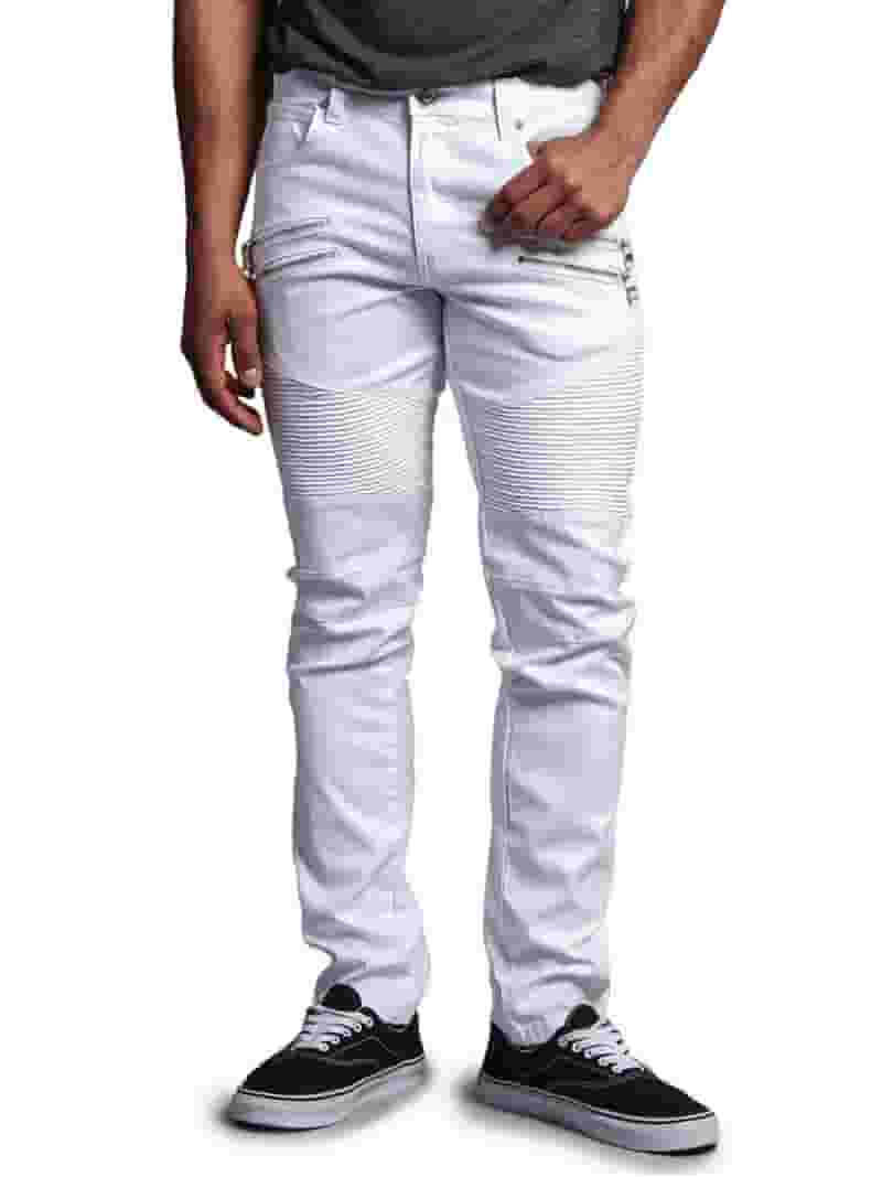 上品なスタイル Men's Victorious Coated Jeans Biker Pants Moto Fit Slim Clothing