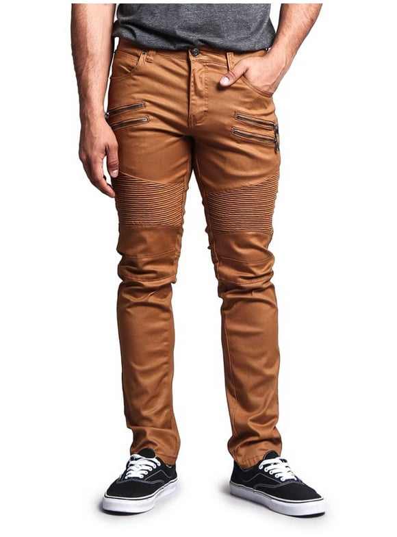 Victorious Men's Coated Slim Fit Moto Pants Biker Jeans