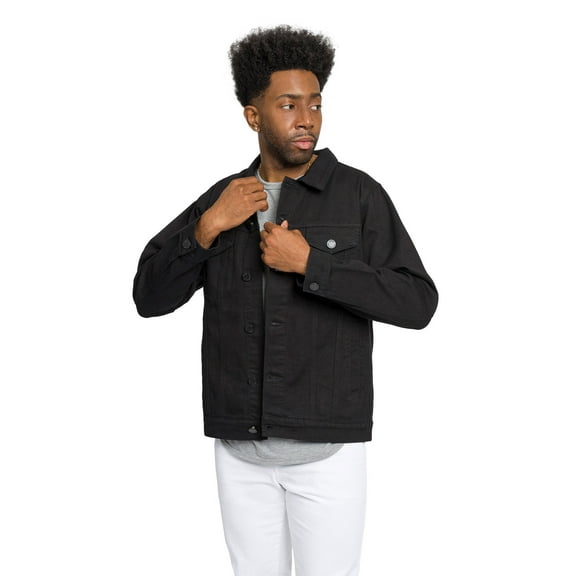 Victorious Men's Colored City Patch World Tour Denim Jean Jacket DK192 - Black - Small